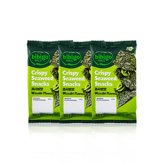 Seetang Snack Wasabi Flavour, knusprige Algenblätter, Bibigo, 15 g