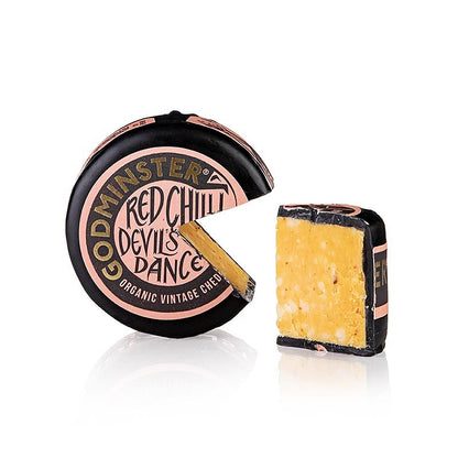 Red Chili Devils Dance - scharfer Cheddar Hartkäse, Godminster, BIO, 200 g | Käse | thungourmet