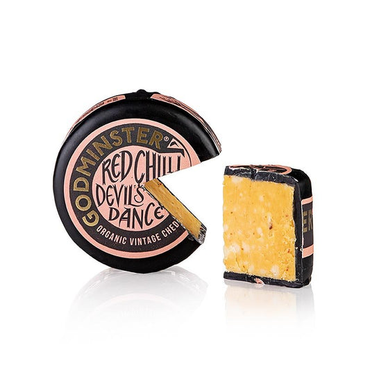 Red Chili Devils Dance - scharfer Cheddar Hartkäse, Godminster, BIO, 200 g | Käse | thungourmet