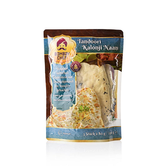 Pain naan Vepura Tandoori au kalonji, cumin noir, Bombay Chef, 240 g, 3 pièces